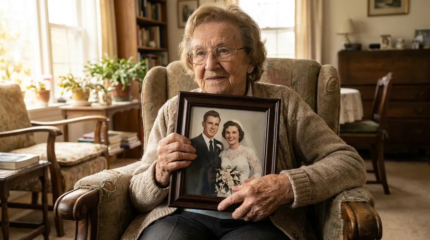 Family sharing an emotionally restored old photo