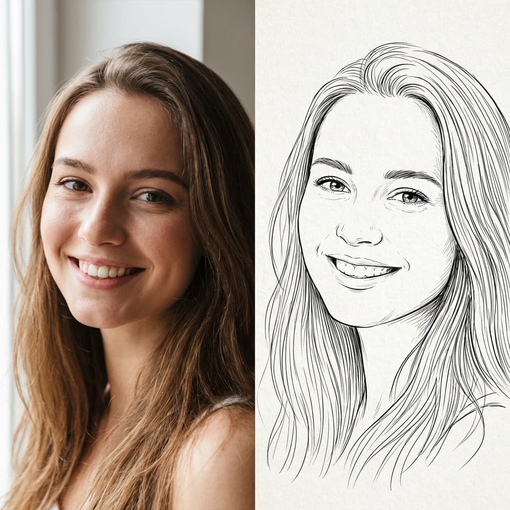 AI converts a photo into a clean line drawing sketch